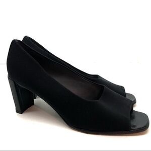Stuart Weitzman black block heel peep toe heels